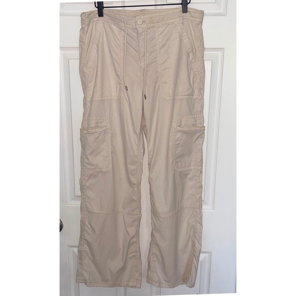 American Eagle Baggy Wide Leg Cargo Pants Sz 12 Tan Twill Lyocell Blend